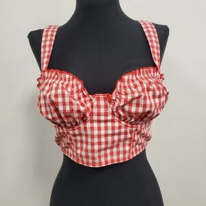 Colsie Womens Gingham Coquette Milkmaid Babydoll Corset Top Size XS Red Picnic